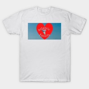 Red Heart Nautical Light Blue Atlantic Fossils Shark Tooth Print T-Shirt